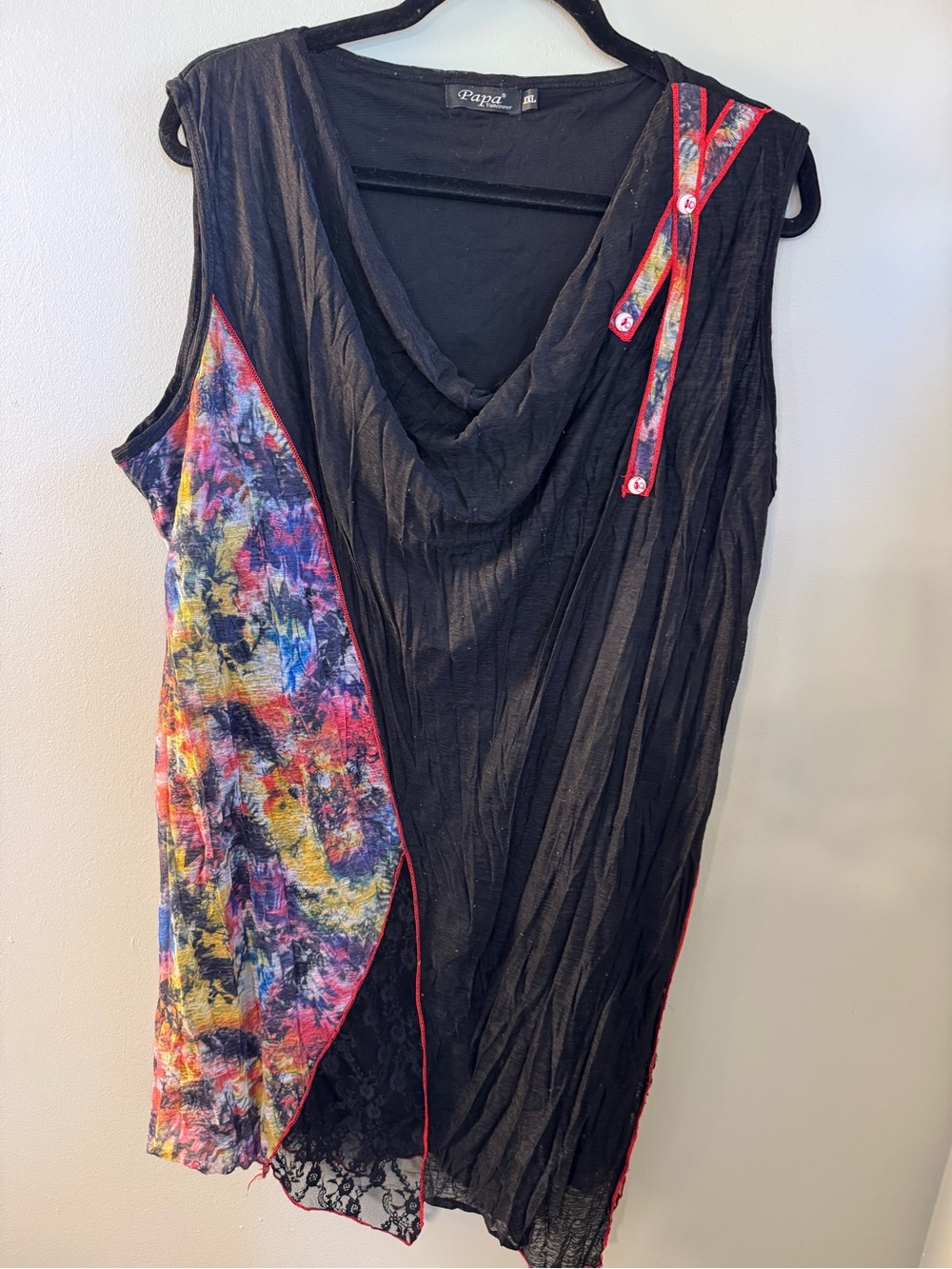PAPA VANCOUVER Women's Artsy Asymmetrical Tunic Top Dress XL Lagenlook Boho Lace